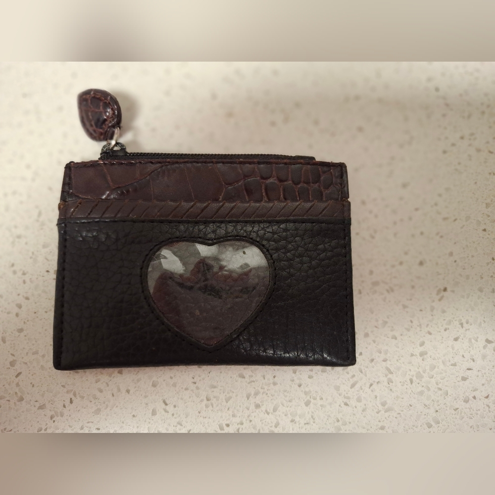 Brighton Black and Brown Change Purse/ Card Holder with Heart Window